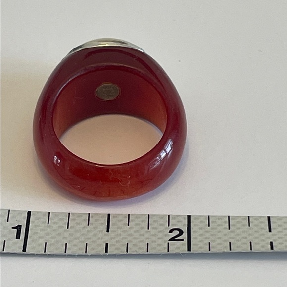 Genuine Red Jade Ring With Mabe Pearl In 925 Sterling Silver Bezel Setting - Picture 13 of 16